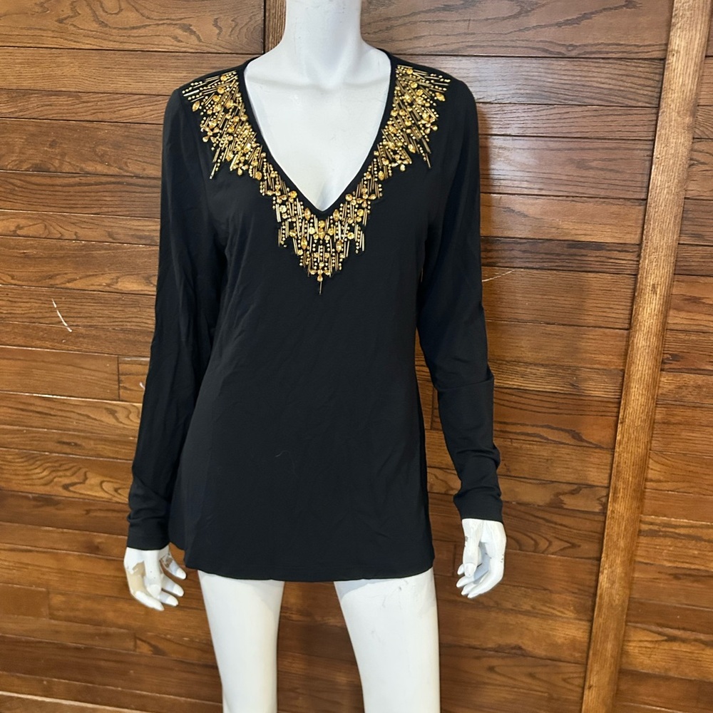 Boston proper. Size large. Stretch. Embellished Black Top